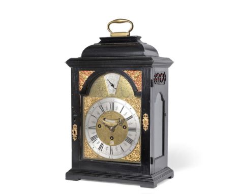 ~ A George II Ebony Veneered Quarter Chiming Table Clock, signed Joseph Green, North Shields, circa 1730, inverted bell top p