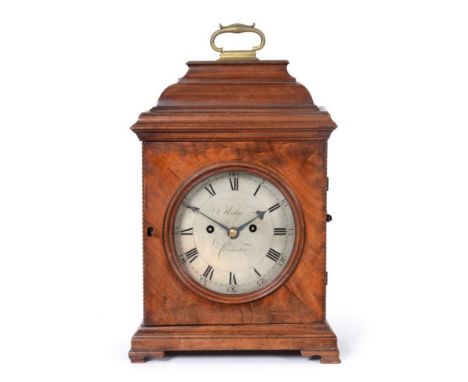 A Mahogany Pull Quarter Repeat Striking Table Clock, signed Hedge, Colchester, circa 1770, inverted bell top pediment with a 