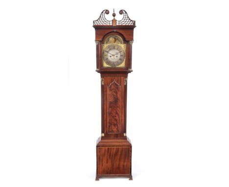 ~ A Mahogany Eight Day Longcase Clock, signed Saml Robson, South Shields, circa 1780, swan neck pediment, Corinthian capped c