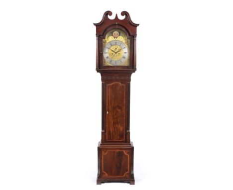 ~ A Mahogany Eight Day Longcase Clock, signed John Weston, Wolsingham, circa 1780, swan neck pediment, mahogany crossbanded t