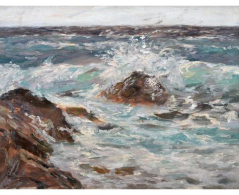 James Charles (1851-1906) ''Capri seascape'' Monogrammed, with inscribed Leicester Galleries label verso, oil on canvas, 40cm