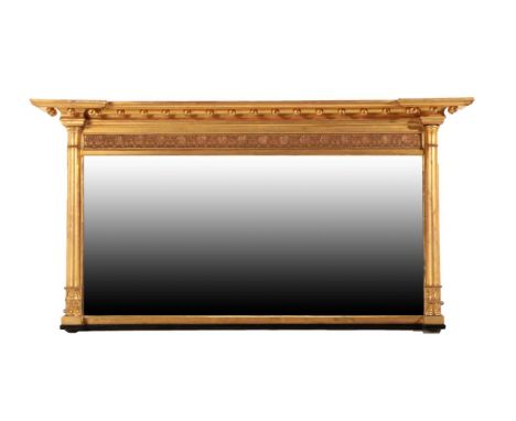 A Victorian Gilt and Gesso Overmantel Mirror, 3rd quarter 19th century, of breakfront form with ball surmounted cornice above