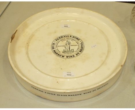 A Wedgwood ceramic circular stand with central advertising transfer print 'Parnall & Sons, 21, 22 Narrow Wine St, Bristol, Sc