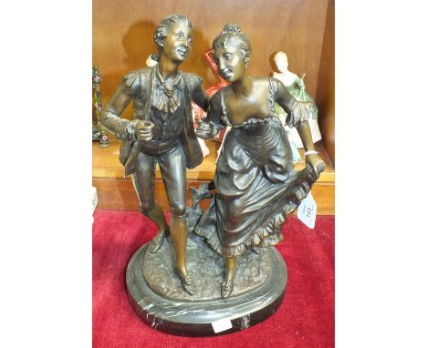 After August Moreau, a bronze figure group of a courting couple, 42cm high.