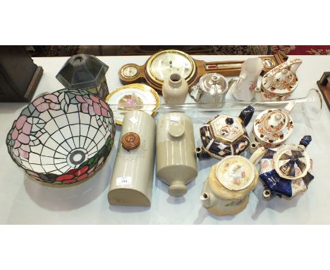 Oclee & Son, Folkestone, an aneroid barometer/thermometer, 74cm, a 'yard o'ale' glass, various teapots and other ceramics, et