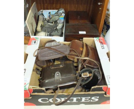 An Auto Terra Super camera, (a/f), three other cameras, two small wooden boxes and miscellaneous items.