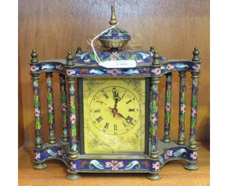 A 20th century gilt brass and cloisonné-mounted mantel clock having a modern key-wind movement, 24cm high.