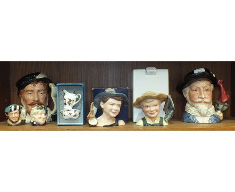 A collection of six Royal Doulton character jugs, 'Sir Francis Drake' D6805, 18cm high, 'Sir Walter Raleigh' D7169, 19cm, 'To