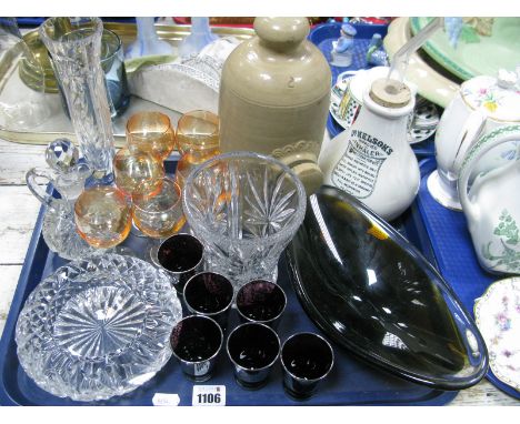 Dr Nelson's Inhaler, stoneware bottle, amethyst and silvered tots, other glass ware:- One Tray