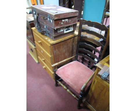 An Early XIX Century Ash/Elm Ladder Back Chair, with turned arms, upholstered seat, on turned supports, pad feet, mounted str