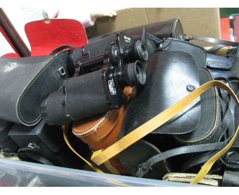 A Quantity of Mostly Cased Binoculars, including Tohyoh 20 x 50, Hanimex 10 x 50, Mark Scheffel 20 x 50, Super Zenith 10 x 50