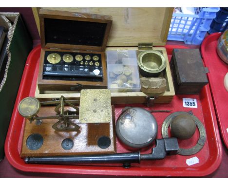 F.E.Becker Cased Jeweller's Weights, letter scales, various weights, '1918' box, bayonet, etc:- One Tray
