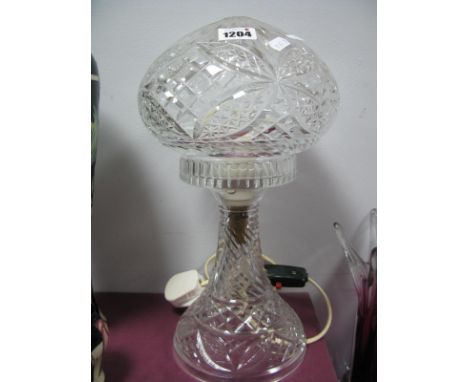 Edwardian Cut Glass Table Lamp, having mushroom shade on conical stand, 34cm high.