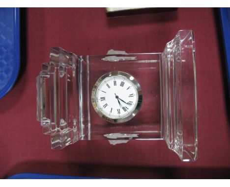 A Versace Treasury Crystal Mantel Clock of architectural form, 12cm high.