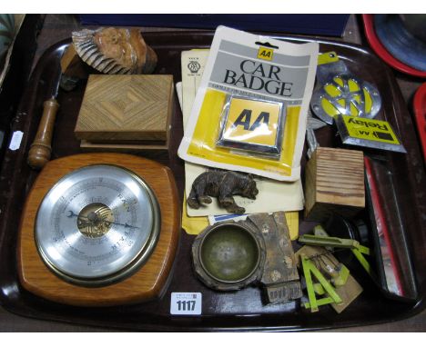 AA Car Badges, bear surmounted ashtray, barometer etc:- One Tray