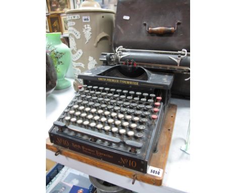 An Unusual Early XX Century 'Smith Premier' USA Typewriter, with upper and lower case double keyboard, on wooden base, with o