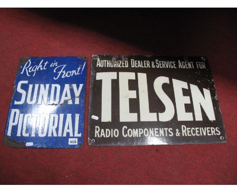 Advertising: A 'Telson Radio Components &amp; Receivers' Enamel Wall sign, 38 x 50cm; and 'Right In Front! Sunday Pictorial' 