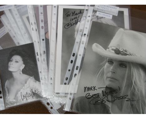 Autographs - a nice collection of Film actors/Stars to include Bridgette Bardot, Raquel Welch, Jane Fonda, Anita Ekbery, Bo D