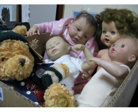 An Olivia Stone 2004 Silicone Baby Doll, an Andrea Aucello vinyl doll, pedigree pot headed doll, miniature Steiff hedgehog, H