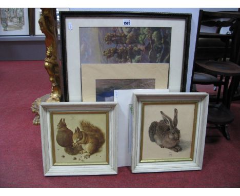 R Birmingham Pastel of Two Ladies Titled 'Knitting Chatting' and, signed bottom right, together with a pair of prints of a Ha