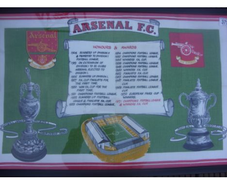 Arsenal 70/71 Framed Tea Towel: Decorative tea towel expensively framed measuring 30 x 20". Mint condition with honours and p