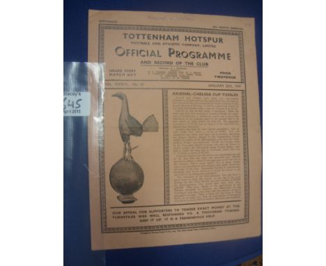 46/47 FA Cup Programme Arsenal v Chelsea 2nd Replay at Tottenham: Dated 20 1 1947 with fixture written to cover and writing t