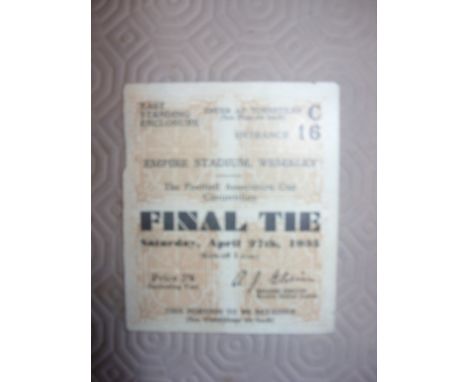1935 FA Cup Final Football Ticket: West Brom v Sheffield Wednesday good with no folding and tiniest imperfection on perferati