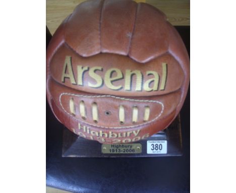 1913-2006 Highbury Arsenal Mounted Football: Replica laced football with words Arsenal Highbury 1913-2006 in gold on the brow