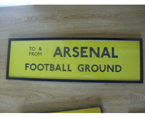 Arsenal Football Ground Original Station Sign: Yellow with black writing believed to be on exit at Highbury station which rea