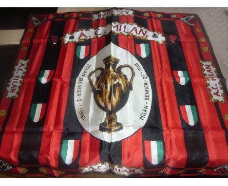 AC Milan 1963 European Cup Winners Head Scarf: Rare silk head scarf measuring 25 x 25 inches in mint condition with Result of