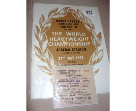 Muhammed Ali v Henry Cooper 1966 Programme + Ticket: From Highbury on 21 5 1966 the near mint programme has poster insert and
