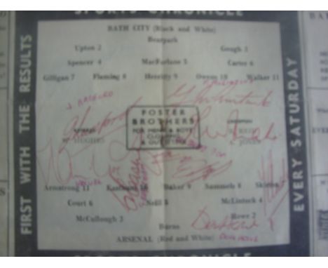 1964 Bath City v Arsenal Signed Football Programme: Opening of the floodlights played at Twerton which is signed by the Arsen
