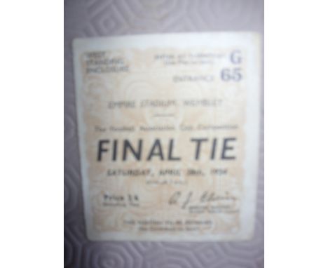 1934 FA Cup Final Football Ticket: Portsmouth v Manchester City is good with light fold.