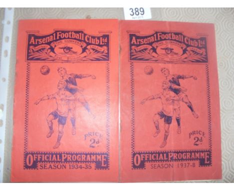 Arsenal 1930s Home Football Programmes: Includes 34/35 Blackburn with large holes on spine where staples used to be and 37/38