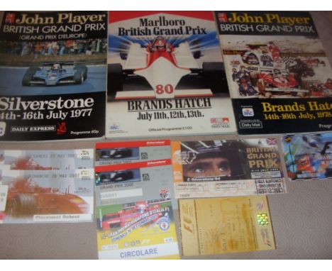 Grand Prix Programmes + Ticket Collection: 6 tickets including Monaco 2002, Silverstone 1994 2000, 2004 signed by Brundle, Mo