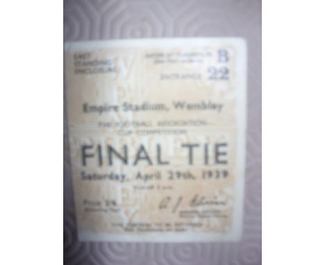1939 FA Cup Final Football Ticket: Portsmouth v Wolverhampton Wanderers is very good with lightest creasing in one corner.