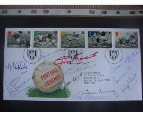 England Legends Signed First Day Cover: From the 1996 FDC of football legends signed by Matthews, Shackleton, J Charlton, Har