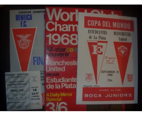 Manchester United 1968 Football Memorabilia: Includes 1968 European Cup Final programme and ticket plus Daily Mirror Estudian