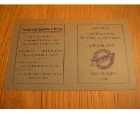 1930 World Cup Fixture Card: One side has Uruguay 1930 Montevideo and Spanish writng the other side has the dates of the 1st 