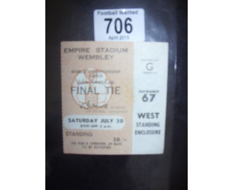 1966 World Cup Final Ticket England v West Germany: 30th July ticket has slight folding. Good.