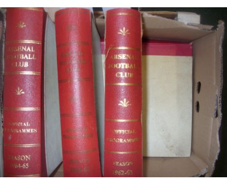 Arsenal 1960s Football Programmes + Binders: Original Box binders for seasons 62/63 63/64 + 64/65 with home programmes inside