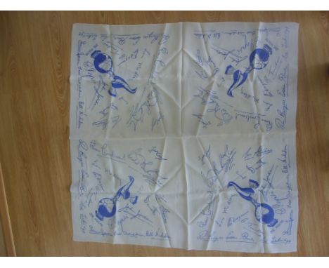 Tottenham 1948 Football Head Scarf: Superb unused 32 x 32 inch with printed autographs, Cockerel and Joe Hulme (manager) on e