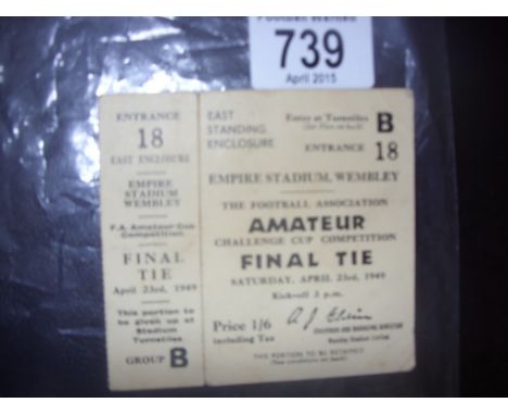 1949 Unused Amateur Cup Final Ticket: Romford v Bromley the first Amateur Final at Wembley in good condition with stub intact