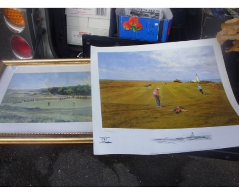Golf Memorabilia: A framed print of two players on the green plus 3 more large quality limited edition prints with views of T