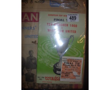 1965 ECWC Final Memorabilia: Includes good condition programme and ticket and a fair Evening News and Star paper from the day