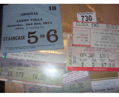 Arsenal Home Football Tickets v Aston Villa: 53/54 in very good condition 2/1/54. C/W 5 others which are more modern.