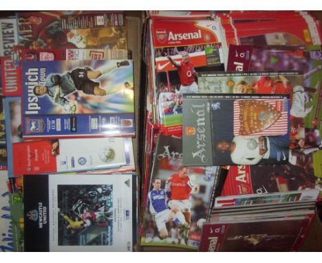 Arsenal Football Programme Collection: Two large boxes full of mint home and aways from more recent years from private collec