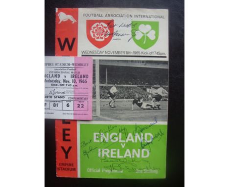 1965 England v Ireland Signed Bobby Moore Football Programme: Cover signed by England players B Moore J Charlton J Connelly a