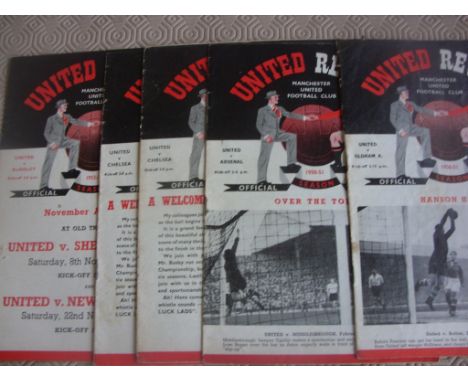 Manchester United Early 1950s Home Football Programmes: 50/51 Arsenal, Oldham, 52/53 Chelsea x 2 + Burnley. Very good. (5)