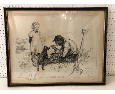 EDMUND BLAMPIED (1886-1966) - 'Girl Watching the Gardener Eating his Lunch', lithograph, signed and numbered '24' in pencil b